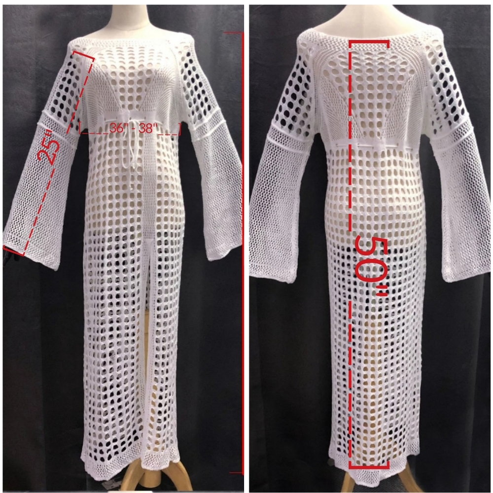 LAST ONE💕5⭐ rated WHITE Crocheted Beach Cover Up - Picture 4 of 6